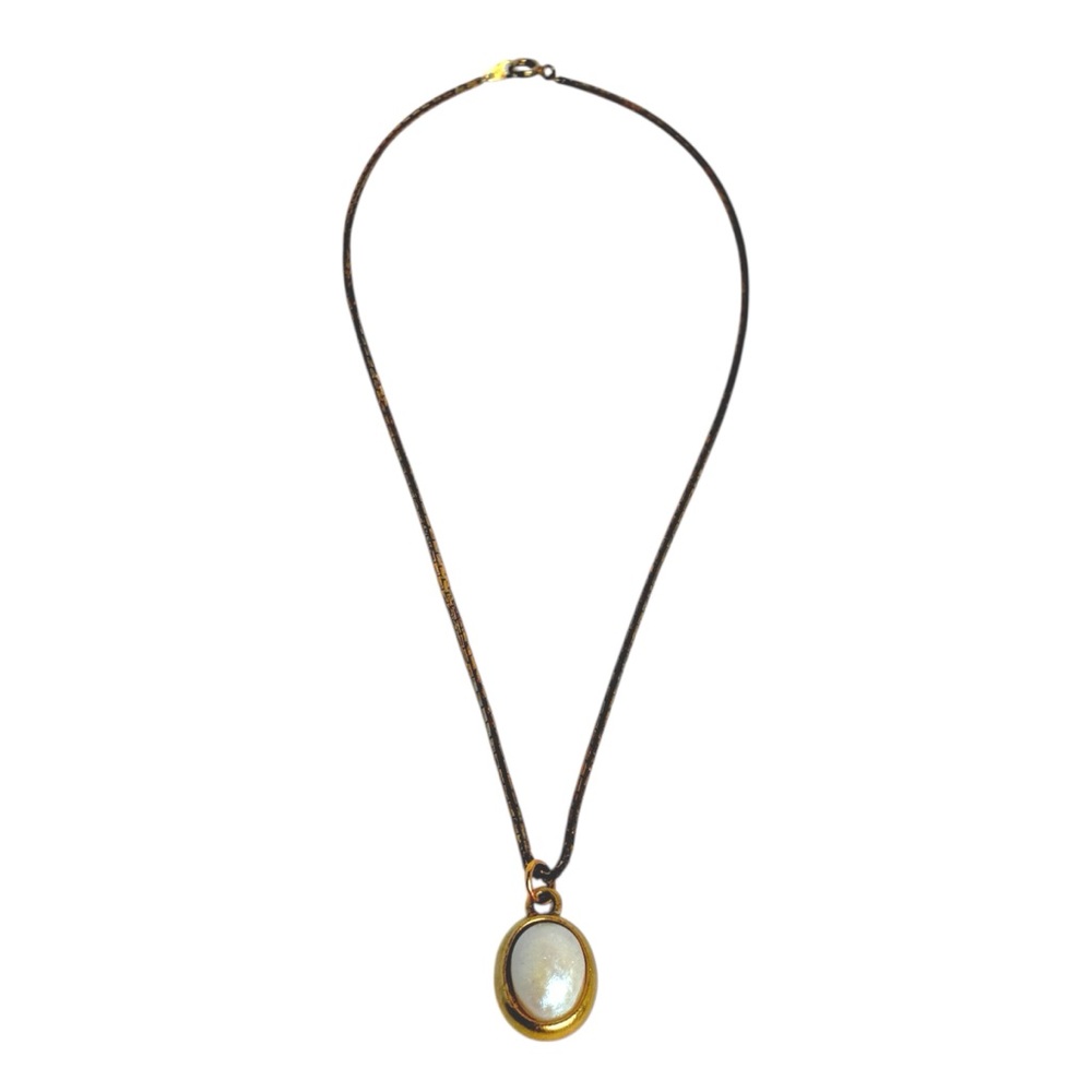 Vintage Style Faux Pearl Cabochon Charm Necklace Choker Dark Gold Tone
